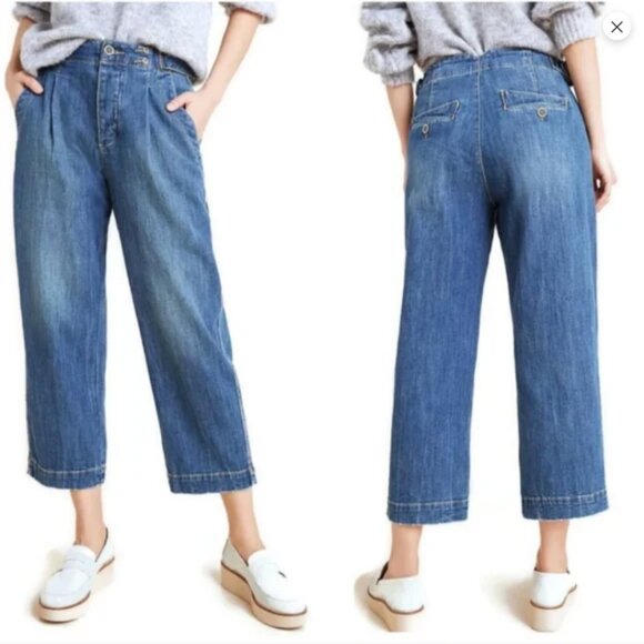 Anthropologie Pilcro Barrel Jeans Pleat Front 40s High Waist Retro 50s Crop - Picture 3 of 11